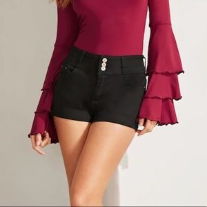 Wide waistband denim shorts